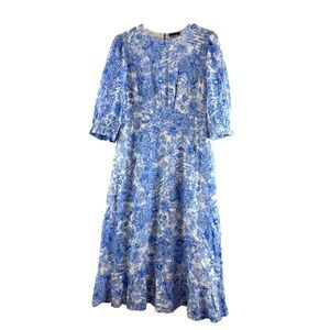 Nobodys Child Dress Size 10 Blue White Floral Midi Cutout Ruffle Cottage Coastal